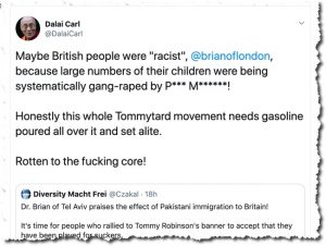 Maybe British people were "racist", 
@brianoflondon
, because large numbers of their children were being systematically gang-raped by P*** M******!

Honestly this whole Tommytard movement needs gasoline poured all over it and set alite.

Rotten to the fucking core!